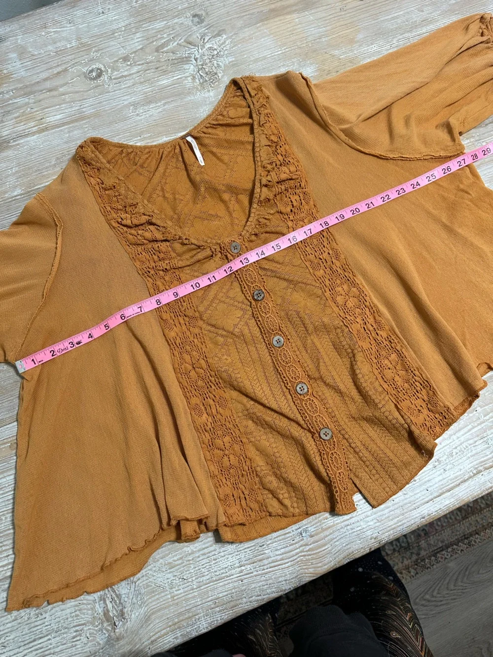 Free People Burnt Orange Crochet Button-Front Blouse